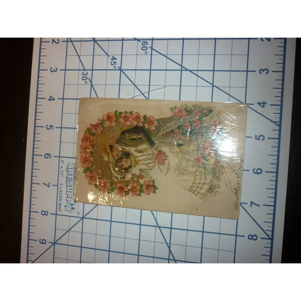 Antique 1906 Valentine‎ Postcard Embossed Gold Foil Victorian Couple Floral